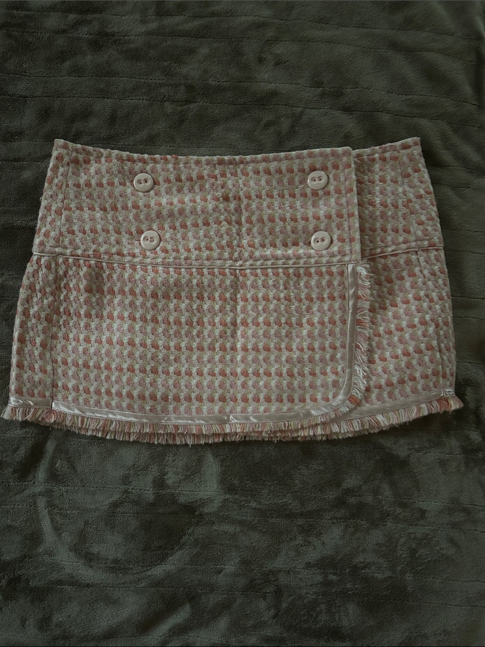 Steve & Barry's Pink and Cream Tweed Fringe Mini Skirt